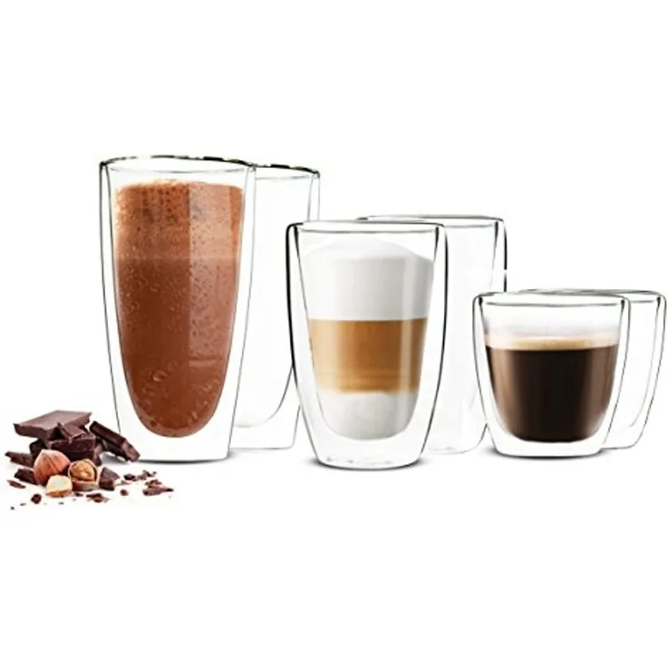 6 Doppelwandige Gläser 2x450 2x200 2x90ml Kaffeegläser Thermogläser Set