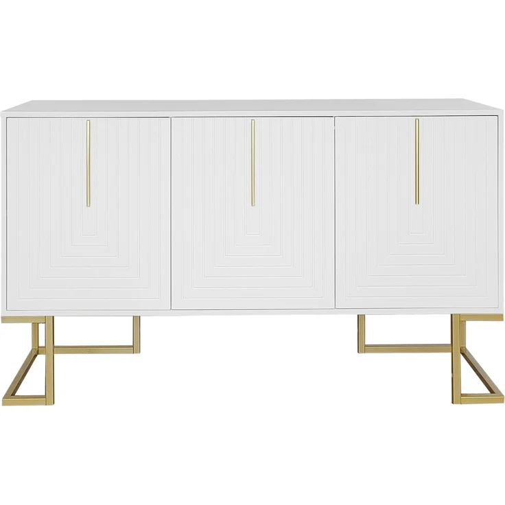Merax Modernes 3-türiges Sideboard mit verstellbaren Regalen, U-förmigen Schranktüren und Metallgriffen und Sockel für Esszimmer und Küche (Weiß) – Bild 9