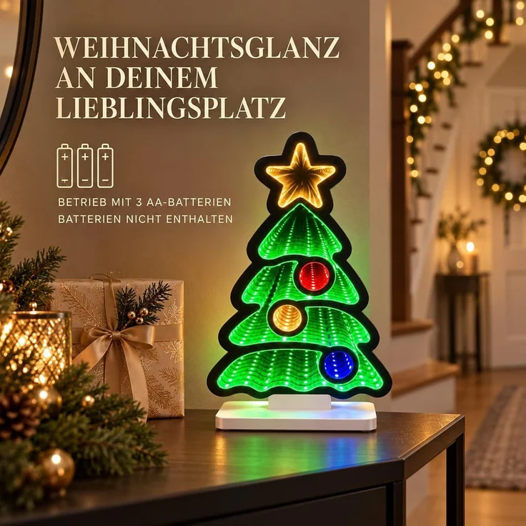 LED Infinity Spiegel Tannenbaum 28 cm mit Timer, bunte Weihnachtsdeko innen – Bild 9