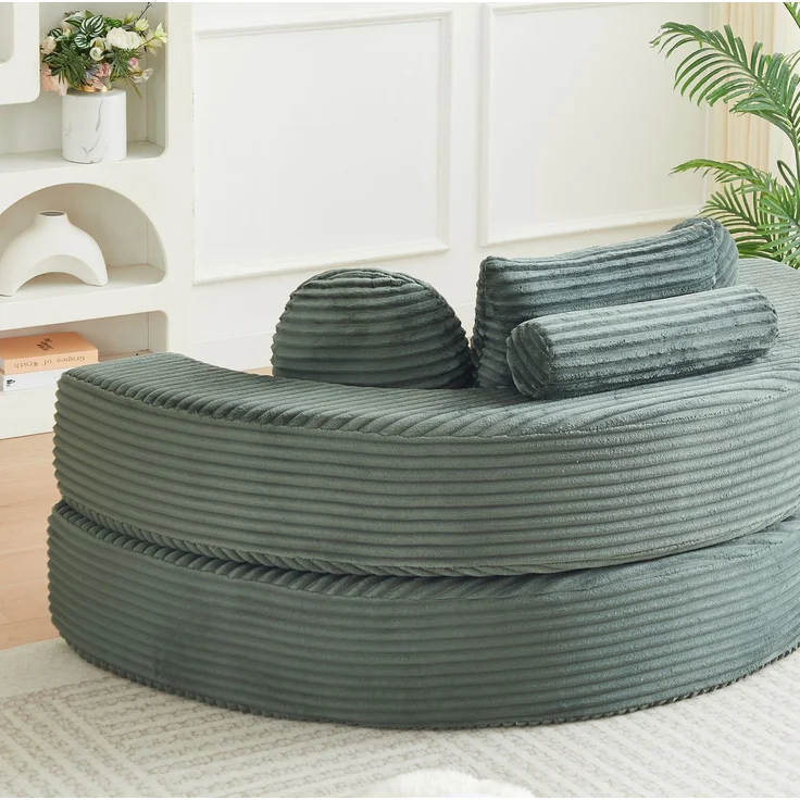 Schlafsofa aus Cord, 4-in-1 umbaubar zum runden Tagesbett, 180x183x55 cm, Grün – Bild 4
