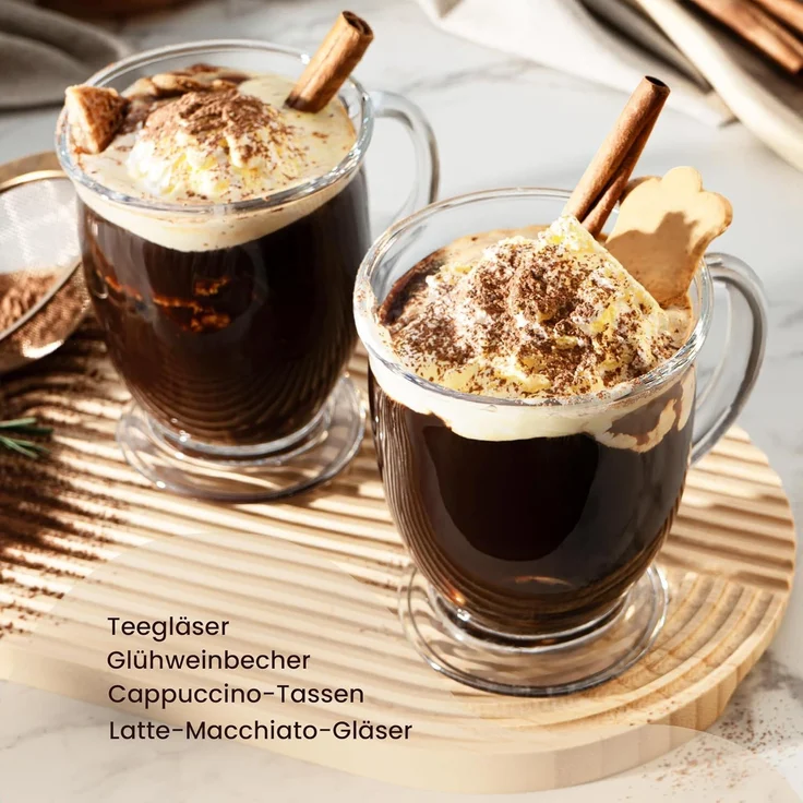 KONZEPT Teeglas Teegläser mit Henkel, Kaffeegläser, Cocktailgläser 400 ml, 6-tlg, Set 4/6 Stk. Perfekt für Tee, Kaffee, Glühwein, Cappuccino – Bild 6