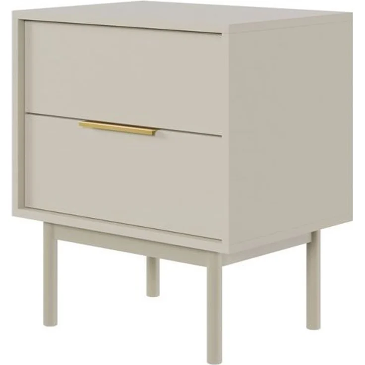 Selsey Nachttisch Beistellschrank Beistelltisch Nachtschrank 54 cm Mit 2 Schubladen Graubeige Holzerne Beine Viviaro – Bild 4