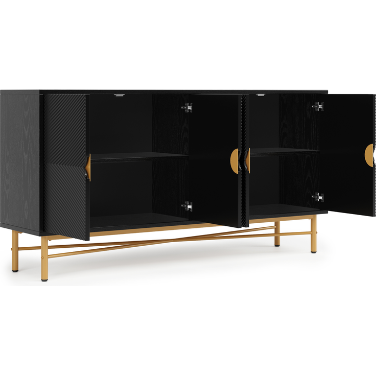 DESVIAE Sideboard mit 4 Türen und Soft-Close 160x82x40 cm aus MDF und Spanplatte Schwarz – Bild 8