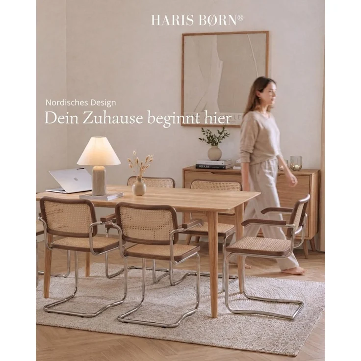 Haris Børn Freischwinger Wiener Geflecht SKØR - Handgefertigt in Italien - Premium Schwingstuhl (Set, 2 St), Walnuss mit Armlehnen - Freischwinger Stühle - Rattanstühle Esszimmer – Bild 3