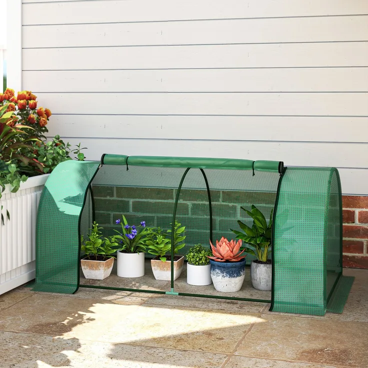 Wohnora-Mini-Gewächshaus für den Garten, Tomatengewächshaus, 2 x 1 x 0,8 m, Tür mit Reißverschluss, PE-Abdeckung, grünes Stahlgestell,H 800cm x T 980cm x B 1000cm,Grün