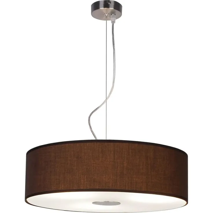 Pendelleuchte, Stahl, Textil braun, Glas, D 45 cm