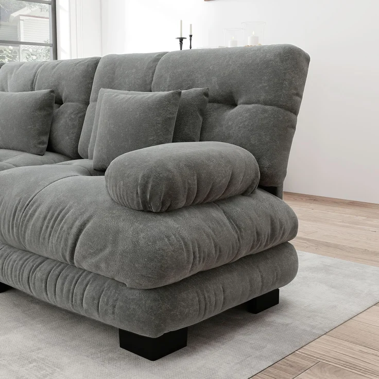 ZUBALIYA Modulare Wohnlandschaft, modular kombinierbar, mit Hocker, H 81 × T 145 × B 406 cm, Grau, Chenille – Bild 12