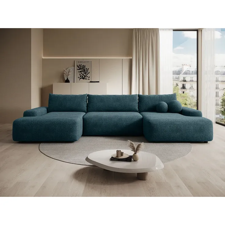 Vente-unique - DAVISO Sofa Stoff Blau - B 163 cm x H 87 cm x L 360 cm