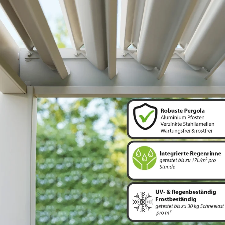 Weide Deluxe | Wand Pergola | Voll Aluminium | 3 x 3,6 M | Lamellendach Ivory Sand – Bild 5