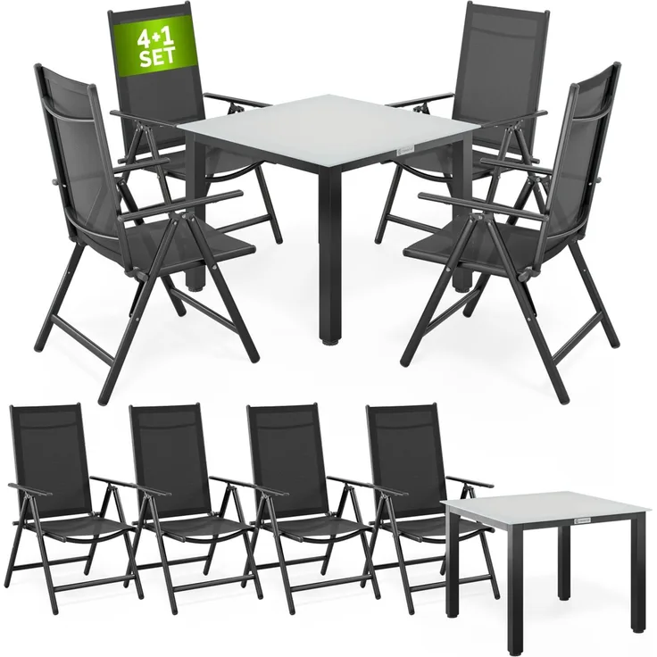 CASARIA® 4+1 Sitzgruppe Aluminium Verstellbare Lehne Milchglas Silber