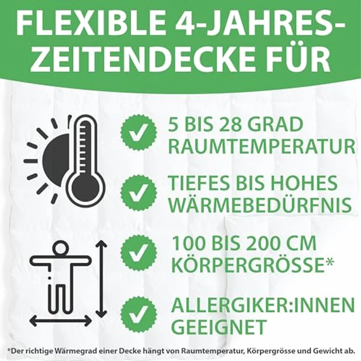 Welldora Komfort Bettdecke 200x200 zweiteilig | 100% weiche Federn & Daunen | Fachärztlich geprüft, Oeko-Tex, Allergiker | Zert. für Tierwohl | 2 Decken Vierjahreszeiten Daunendecke Sommer & Winter – Bild 5