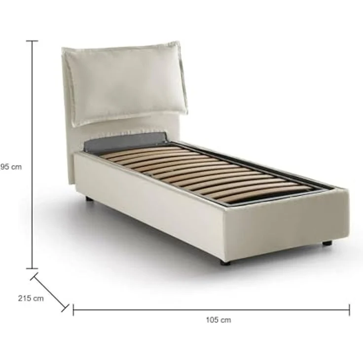 Talamo Italia - Einzelbett Carla, Bettkasten mit Stoffbezug, 100 % Made in Italy, Öffnung vorne, geeignet für Matratzen 90x200 cm, Beige – Bild 2