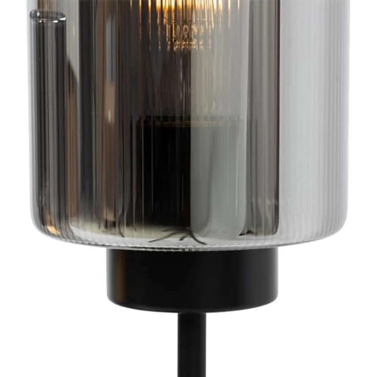QAZQA Laura, Art-Deco-Tischlampe schwarz mit Rauchglas, 2-flammig, 64 cm, E27, dimmbar, für Wohnzimmer und Schlafzimmer – Bild 3