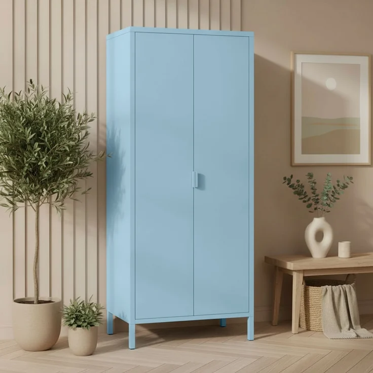 skølm 'Ituri' Kleiderschrank, Metall, 170x45x80 cm, blau, Garderobe mit 4 Fächern und 2 Kleiderstangen – Bild 7