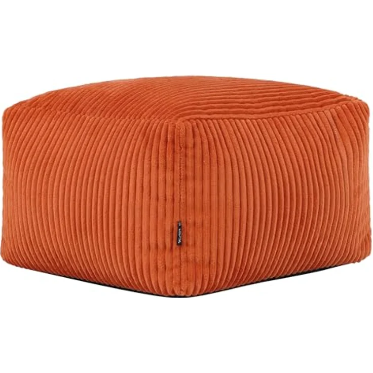 Icon Amara Hocker, Orange, Flauschiger Cord Stoff, Sitzsack Cord, Sitzpuff Hocker mit Füllung, Fußhocker für das Wohnzimmer, Deko Wohnzimmer – Bild 2
