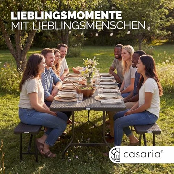 Casaria 'Malmö' Bierzeltgarnitur, 3-teilig, klappbar, Polyrattan schwarz, 180 x 75 x 73 cm – Bild 10
