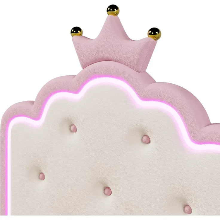 Prinzessinbett mit Stauraum und LED-Beleuchtung, 90x200 cm, Mädchenbett, Polsterbett für Mädchen, Einzelbett, Kunstleder – Bild 9