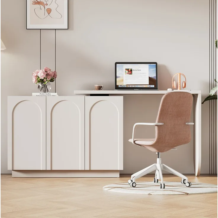 Schreibtisch aus MDF, 360° drehbar mit Stauraum, 110 cm, Weiß