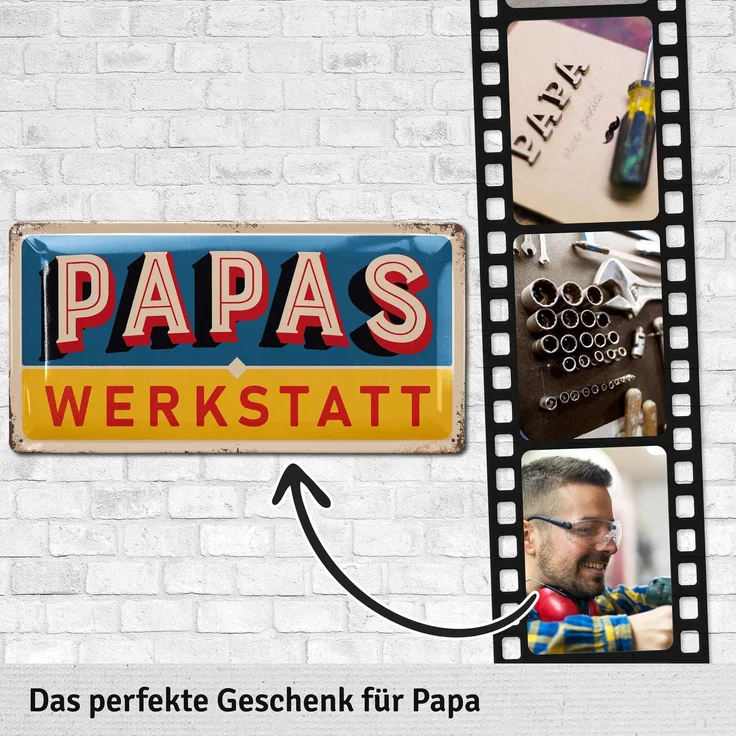 LANOLU Blechschild Papas Werkstatt - 17x34cm – Metall – Mehrfarbig – 17104 – Bild 3