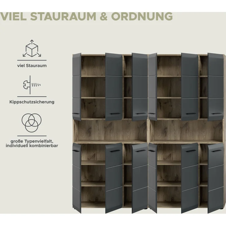 Badkombination (B/H/T: 180x185x30 cm) in schwarz matt und Nox Oak Nachbildung – Bild 14