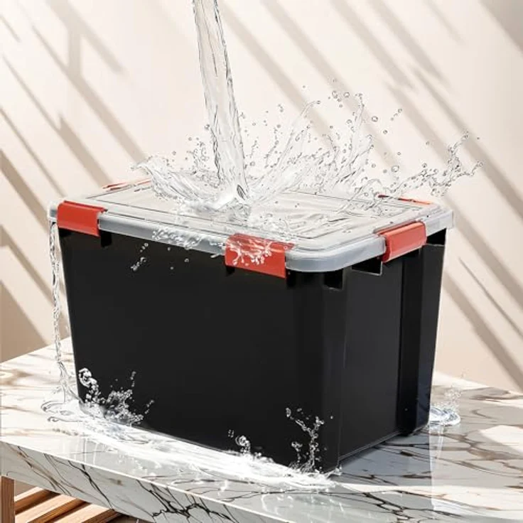Iris Ohyama Luftdichte Kunststoff-Aufbewahrungsboxen mit Deckel, 70L, 2er-Set, Schwarz, Hermetischer wasserdichter Verschluss, Robuste Schnappverschlüsse, Stapelbar, Staubschutz, BPA-frei, AT-LD – Bild 3