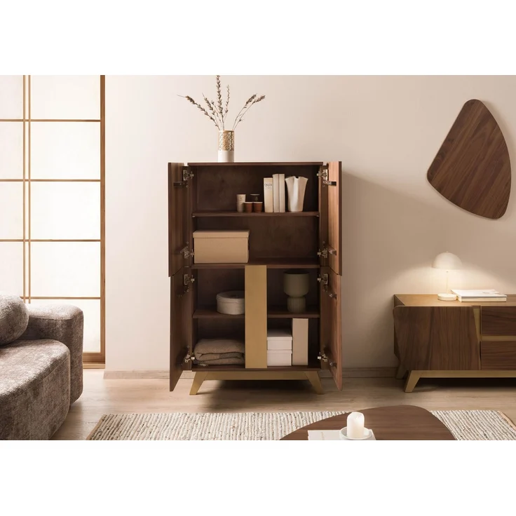 Highboard Nussbaum-Echtholzfurnier 100x40x145 braun lackiert BUTTERFLY #105 – Bild 4