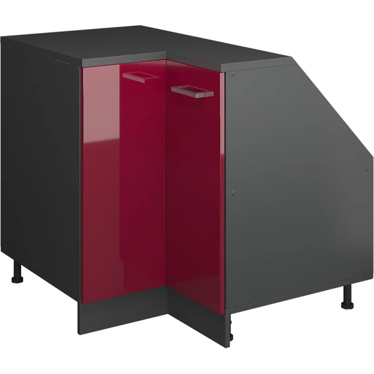 Eck-Küchenschrank für Dachschrägen R-Line Rot Hochglanz 75.6 cm mit 1 Tür, Schrankkorpus 60 cm Tiefe Vicco – Bild 1