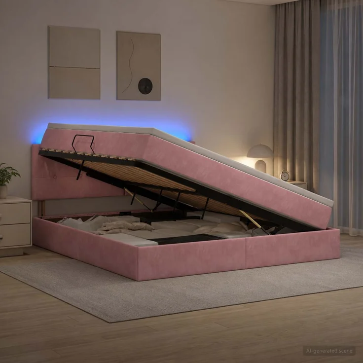 vidaXL LED-Speicherbett mit Matratze Rosa 160 x 200 cm Samt 3459263 – Bild 4