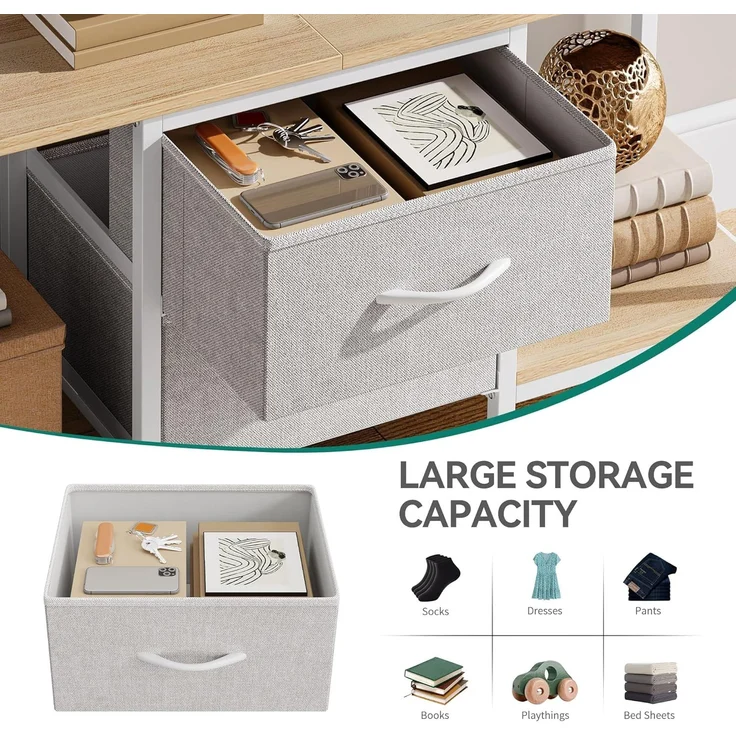 YITAHOME TV Schrank für bis zu 47 Zoll Fernseher, Fernsehtisch Mediaschrank mit 2 Stoffschubladen & 2 Ablagefächern, 110 x 30 x 50 cm Stahlgestell TV Lowboard für Wohnzimmer & Schlafzimmer – Bild 4