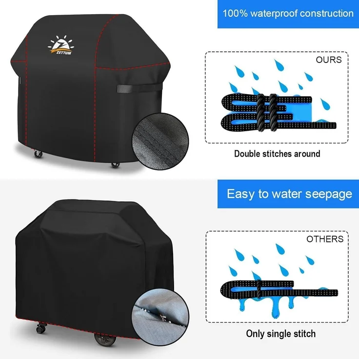 Zettum Grillabdeckung für Weber Genesis 300, wasserdicht, 600D Oxford-Gewebe schwarz, 152 x 66 x 111 cm – Bild 6