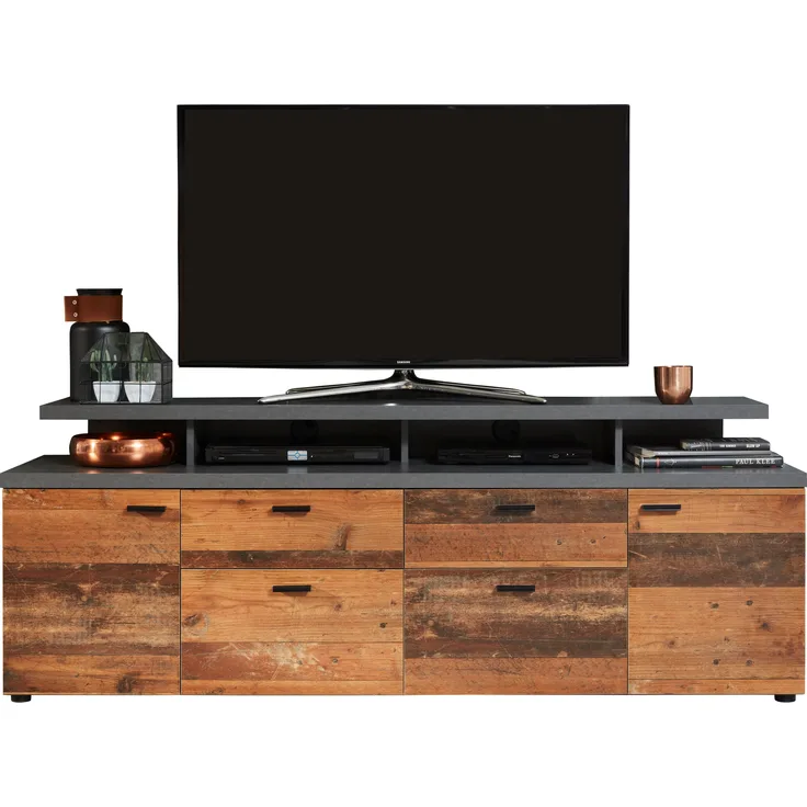 Trendteam TV-Lowboard, Spanplatte Old Wood / grau, 66 x 47 x 180 cm