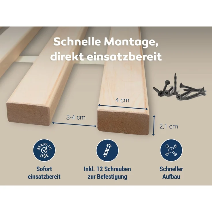 Madera XXL –Rollrost mit 23 extra stabilen Leisten aus massivem Buchenholz, belastbar bis ca. 280 kg, Größe: 60x120 – Bild 3