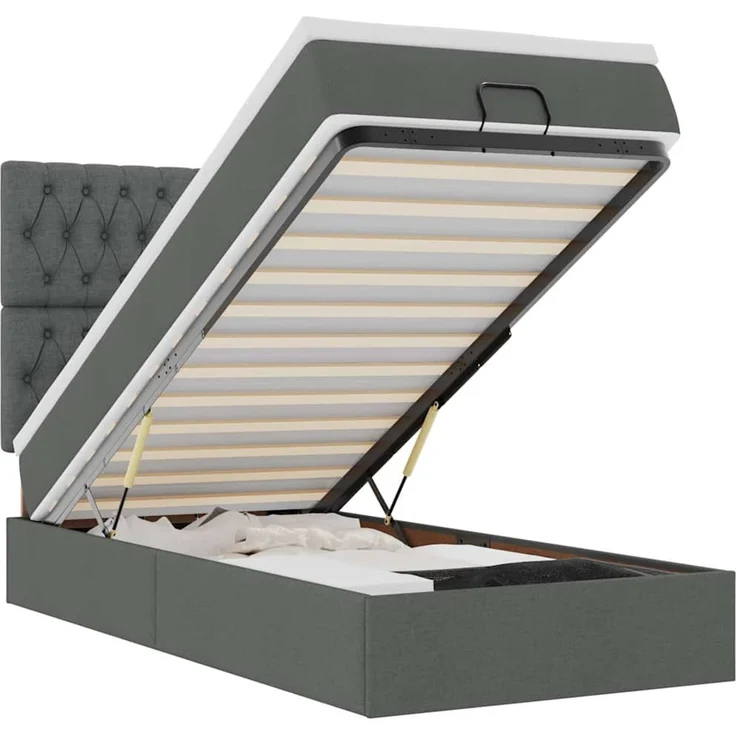 vidaXL Ottomane Bett mit Matratze & LEDs Dunkelgrau 90x200 cm Stoff 3314059 – Bild 2
