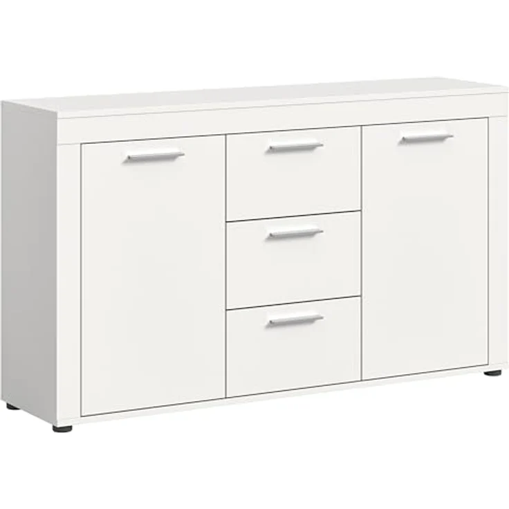 Xonox Sideboard, Weiß, 125x80x35 cm, mit 3 Schubkästen und 4 variablen Einlegeböden für flexiblen Stauraum – Bild 1