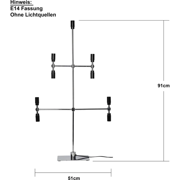 Moderner Kerzenleuchter ,Twice', 5-armig, 9-flammig, E14 Fassungen, Netzbetrieb, Chrom, H 91cm – Bild 6