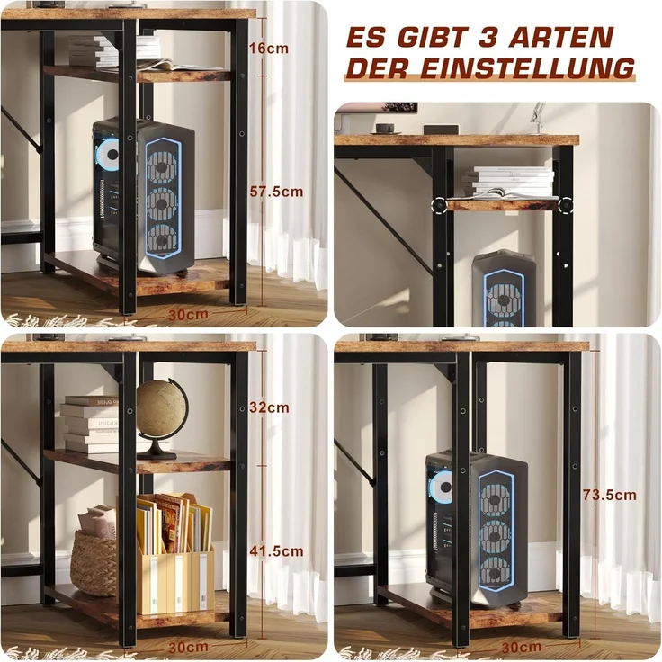 JUMMICO Schreibtisch 120cm mit Regalen, Tisch mit Stauraum, stabile Stahlkonstruktion – Rechts- oder Linksschreibtisch – Rustikales Braun – Bild 5