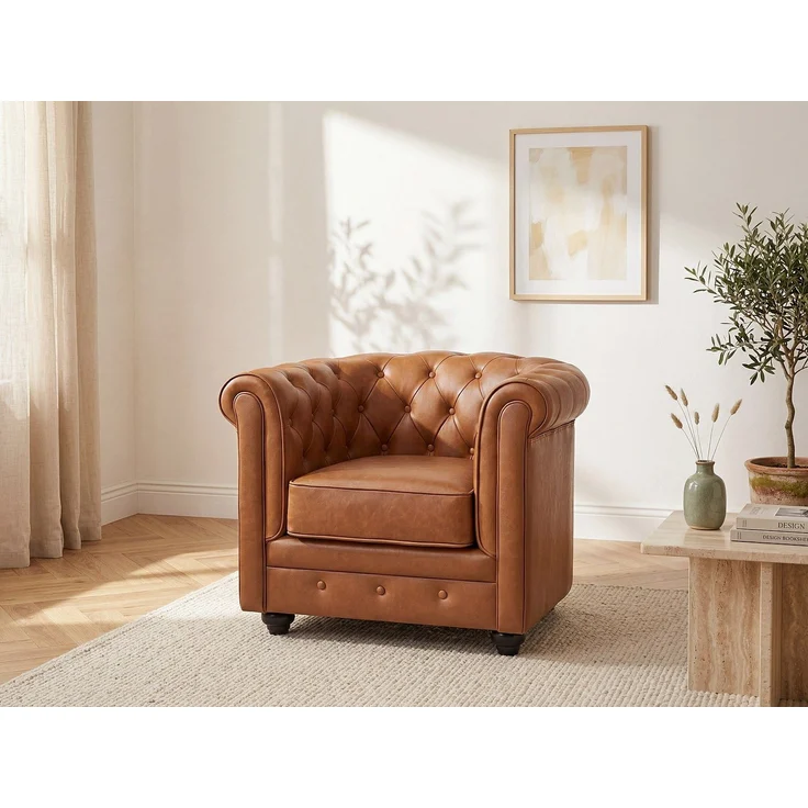 Vente-unique - CHESTERFIELD - Sessel mit gerader Rückenlehne - Holz, Platte - Holz - Camel - 82 x 78 x 72 cm – Bild 2