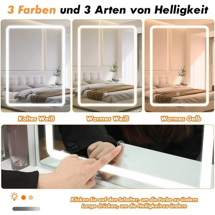 oyajia Schminktisch LED-Beleuchtung,mit Spiegel Hocker und 4 Schubladen Kosmetiktisch (Geeignet für Jugendliche und Erwachsene, Geeignet für Jugendliche und Erwachsene), mit 4 Schubladen und 3 offenen Fächern – Bild 2