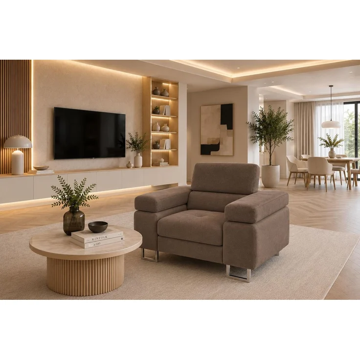 KRISAN MÖBEL Sessel LAZARO in Braun 134 x 90 x 102 cm bequemer Polstersessel mit breiten Armlehnen – Bild 3