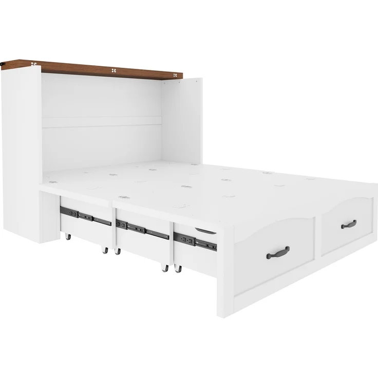 ZUBALIYA Klappbett 140 × 200 cm, Metall und Holz, Ausziehbett, Weiß – Bild 9