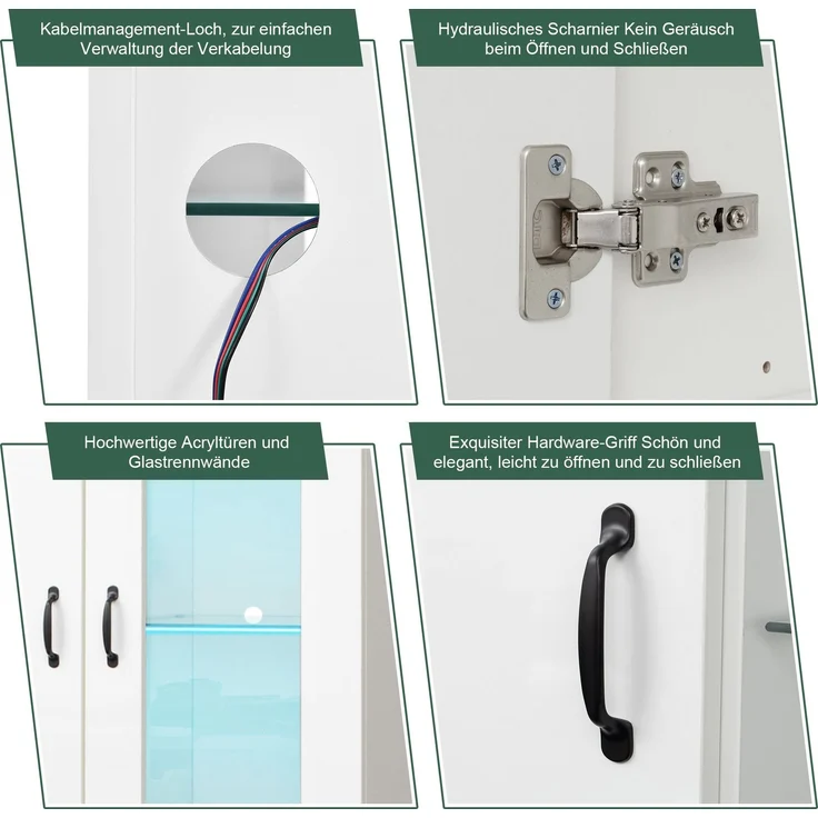 (319020021WAA))LED-beleuchtete Vitrine, 2 Türen, Standvitrine mit transparenter Tür, freistehende Vitrine Weiße LED-Vitrine Wohnzimmer Wohnzimmerwand LED-Vitrine LED-Schrank Buffetschrank--Weiß--59.5x35x182cm--YOUDENOVA – Bild 5