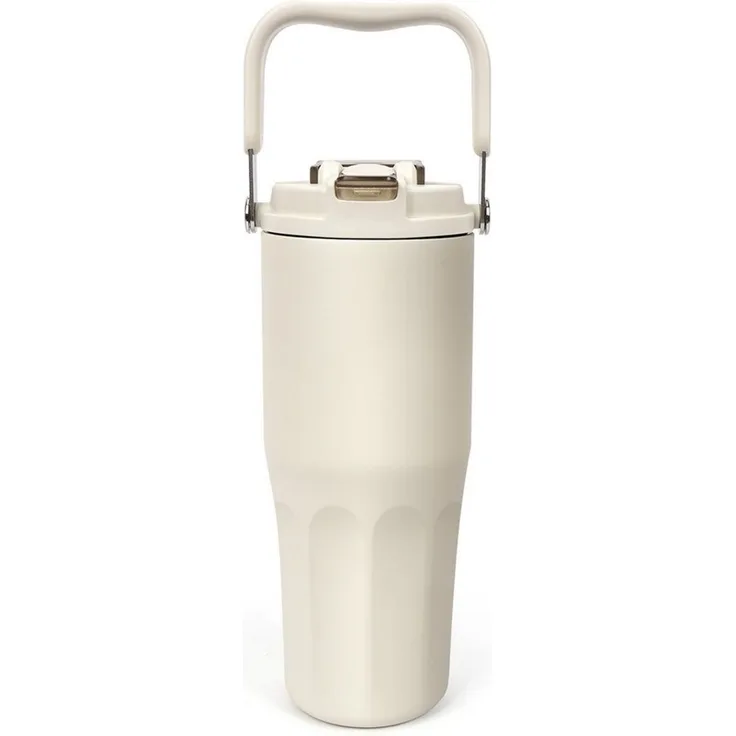 OSTWOLKE Isolierflasche Thermobecher mit Strohhalm und Henkel Tragbare Autobecher Sportflasche, 800ml, Reiseflasche, Trinkflasche für Reisen, Sport, Schule