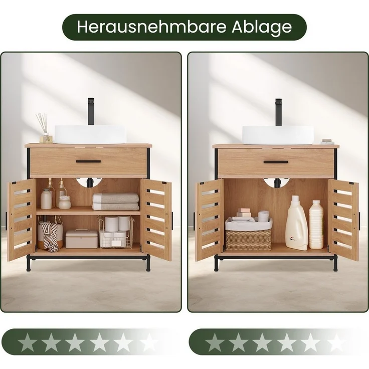 EUGAD Waschbeckenunterschrank (1-St) Unterschrank Waschbecken, 2 Türen, verstellbare Ablage – Bild 3
