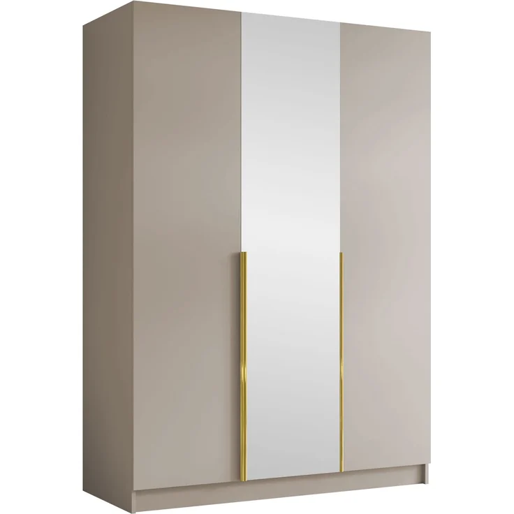 Mirjan24 'Cikzori' Kleiderschrank mit Einlegeböden und Kleiderstange, 3-türig, Laminatplatte, 215 x 58 x 150 cm, Cashmere / Gold, mit Spiegeltür – Bild 1