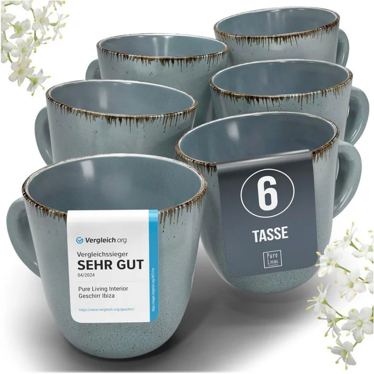 PURE LIVING INTERIOR DESIGN Geschirr-Set Rustic Becher, 6er-Set, 435 ml, Rauchblau, Steingut (6-tlg), 6 Personen, Steingut – Bild 1