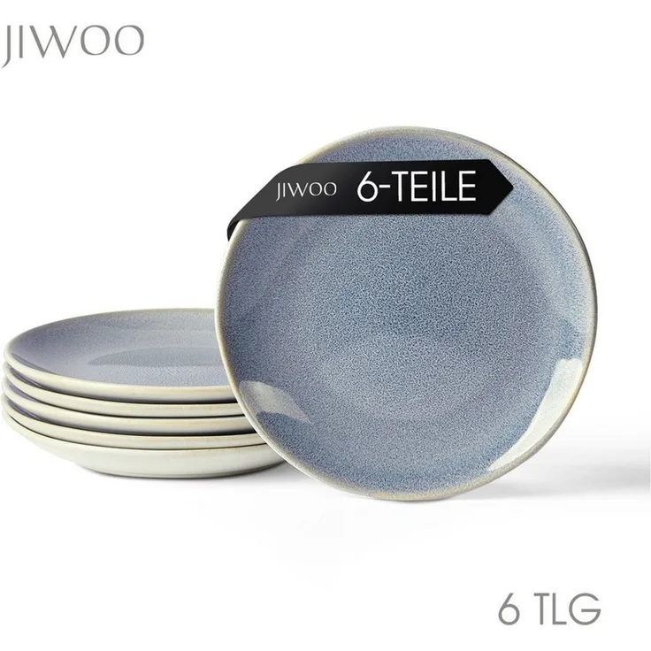 JIWOO Teller 4er Ø19,5cm, Speiseteller Steakteller Dessertteller Pastateller Plate, (6 St), Keramik Hochwertiges Tellerset Blau Mikrowellenofen Spülmaschine