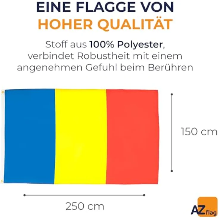 AZ FLAG - Flagge Rumänien - 250x150 cm - Rumänische Große Fahne 100% Polyester mit Messing-Ösen - 300g – Bild 2
