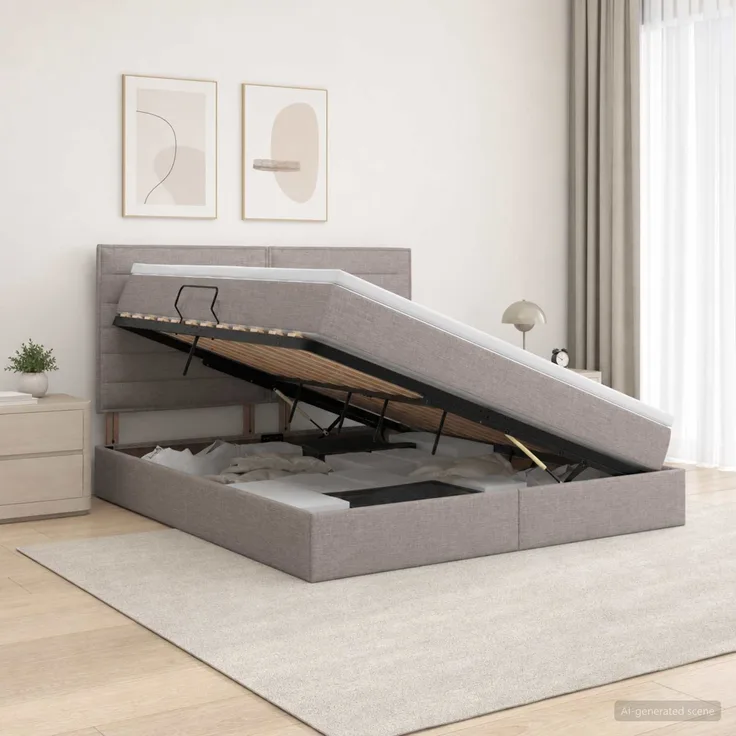vidaXL LED-Speicherbett mit Matratze Taupe 180 x 200 cm Stoff 3459900