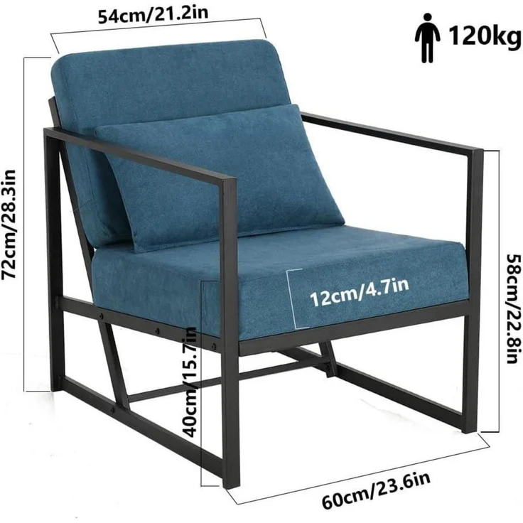 Sessel Cocktailsessel Polstersessel Leinen Eisengestell 1 Sitz Blau – Bild 2