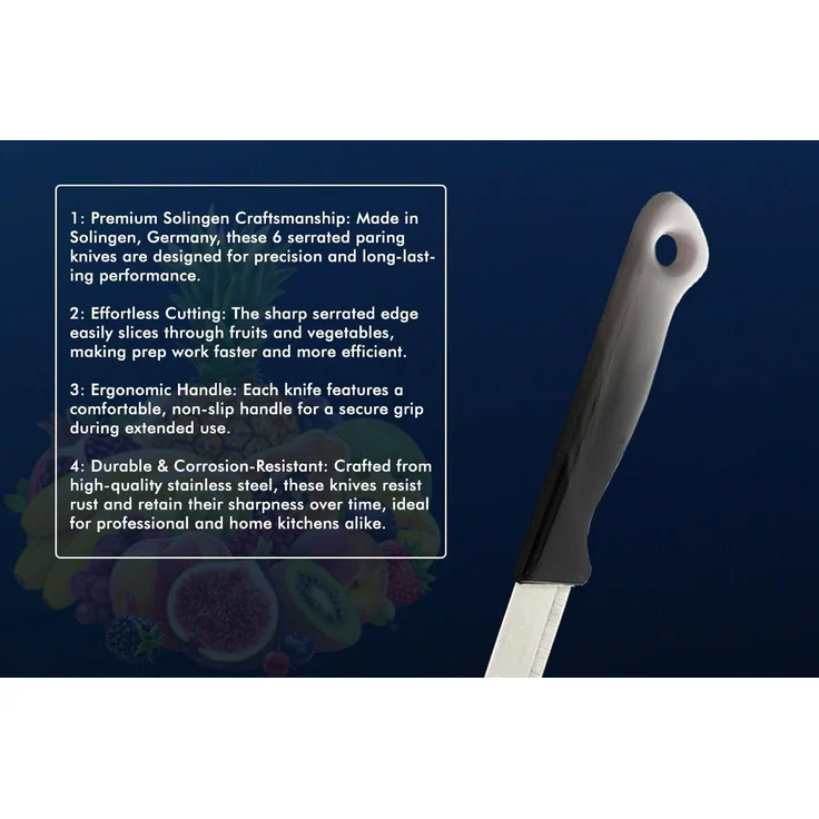 SMI Gemüsemesser 6-tlg Solingen Gemüsemesser Set Schälmesser Obstmesser Küchenmesser, Klinge mit Wellenschliff – Bild 5